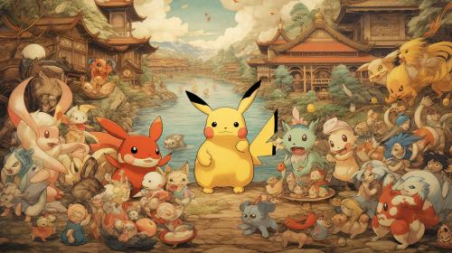 pokemon in village old japan traditionnal