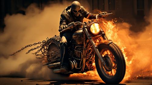 Ghost rider in a duke 890 motorcycle
