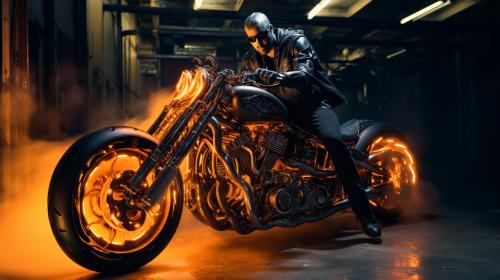 Ghost rider in a duke 890 motorcycle
