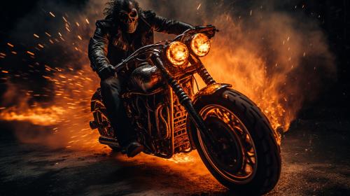 Ghost rider in a duke 890 motorcycle
