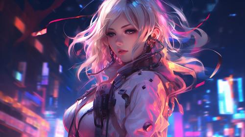 chicas anime demonios versión neon cyberpunk
