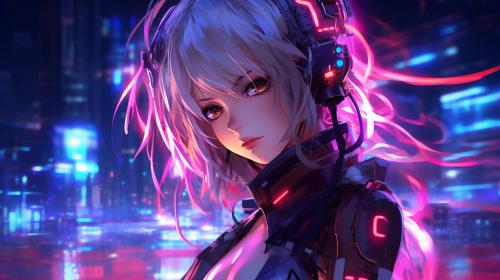 chicas anime demonios versión neon cyberpunk
