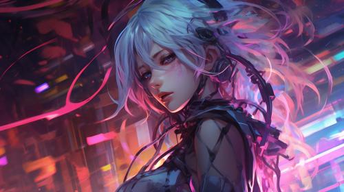 chicas anime demonios versión neon cyberpunk
