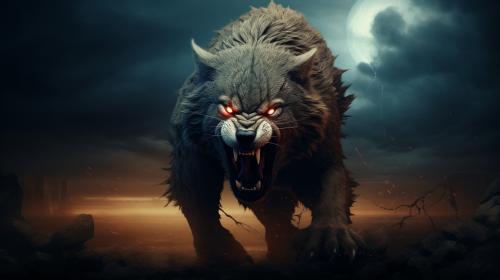 Angry wolf infront of the full moon
