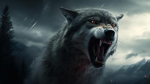 Angry wolf infront of the full moon
