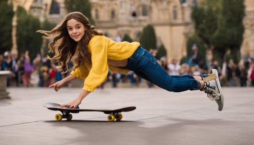 Belle from beauty and the beast doing kick flips on a skateboard The beast is filming her with an old camera