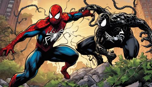 Spider man fighting venom in landscape