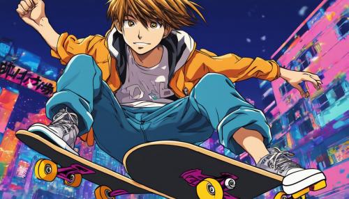 yuji itadori riding a skateboard