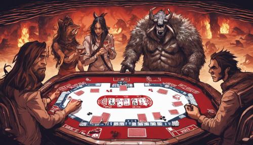 Multiple people playing blackjack in hell but hell looks like the ice age