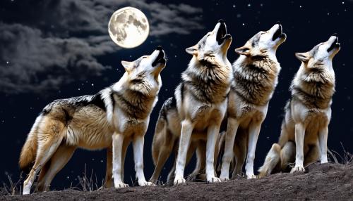 An huge wolf pack howling under the full moon