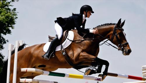 An equestrian showjumper, flying over an jump with her mighty jumping horse in Paris