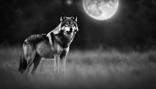 Black and white wolf under the full moon