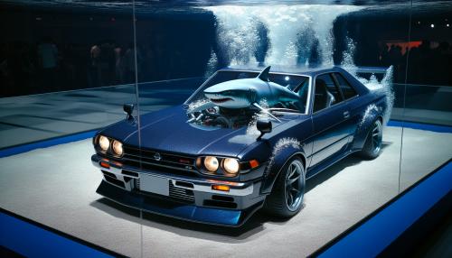 Shark driving a nissan skyline