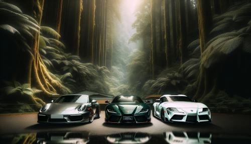 Porche lambo supra parked infront of green forest