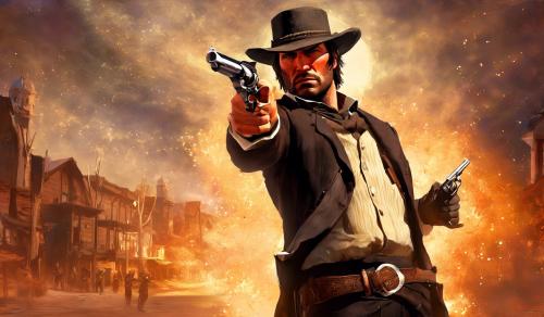 19 jack marston from red dead redemption with a revolver pointing at you