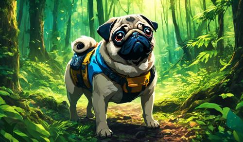 Pug in forest