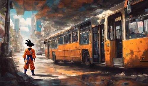 Goku peleando con lufy arriba de un bus