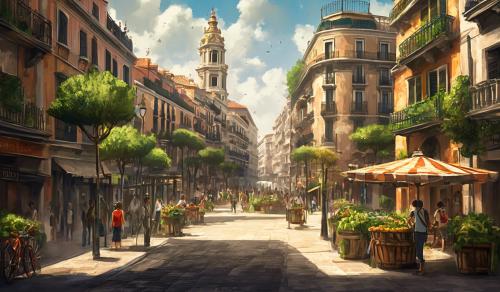 madrid postapocalíptico la ciudad esta llena de vegetación, a lo lejos se puede ver la sombra de luffy y su tripulación 