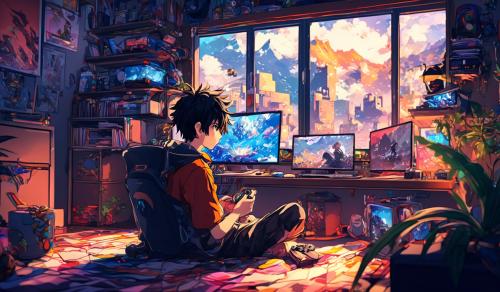 boy in his room relaxing playing on his gaming computer