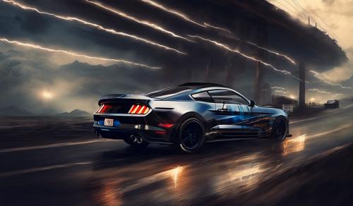 Ford Mustang en una carretera obscura