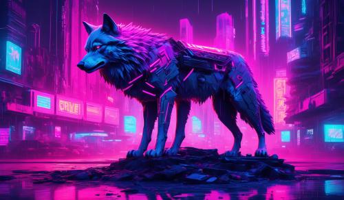 Large wolf in a broken city