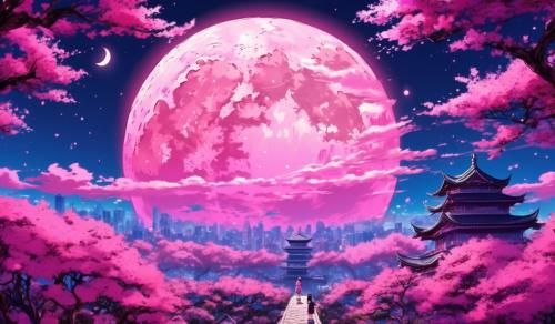 pink moon Ghibli vibe