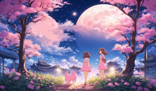 soft gentle pink Ghibli moon