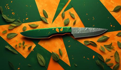 a dark green knife with a orange background