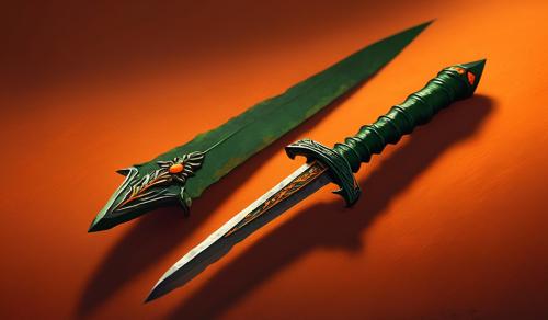 a dark green dagger with orange background