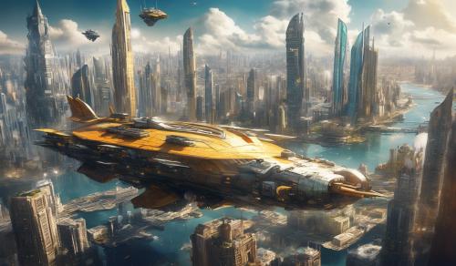 fly ship in a large mordern city