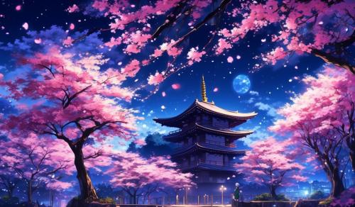 Peaceful night (sakura tree animated)