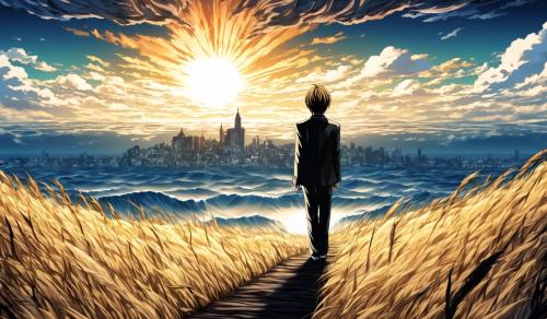 death note light yagami standing at a horizon