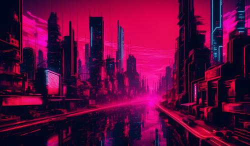 Red and black neon city