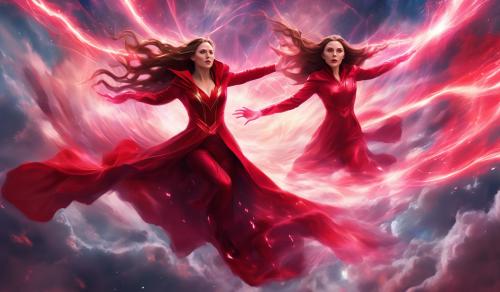 Scarlet witch in the sky attacking with her powers