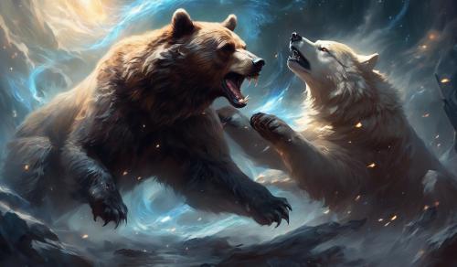 Bear fighting a wolf