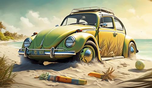 1969 volkswagen beetle on the beach