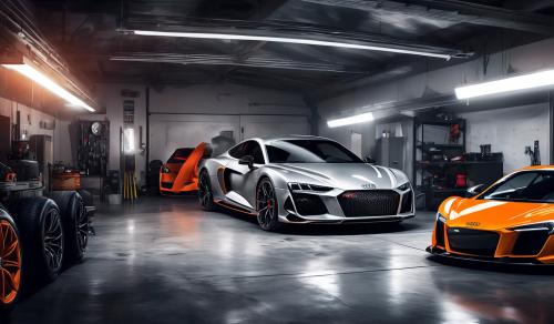 Audi RS7 and a McLaren P1 inside a garage