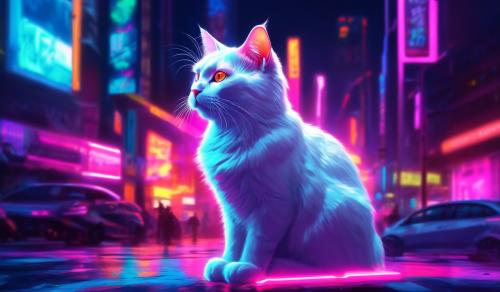 Un gato que tenga solo los bordes de color neon blanco. y el fondo de color negro