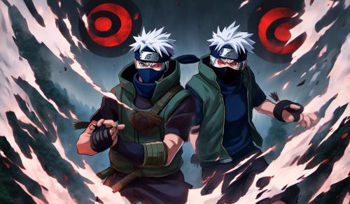 kakashi hatake com os dois olhos a mostra com sharingan