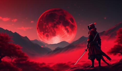 cool ninja standing infront of red moon