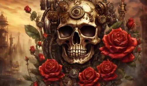 Steampunk skull and roses