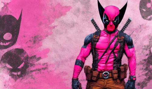 Wolverine wearing pink and wearing a Deadpool bag