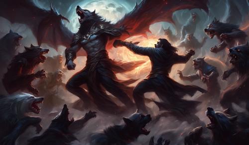 Vampires and werewolves fighting