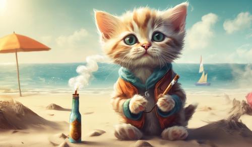 Kitten smoking a blunt on the beach