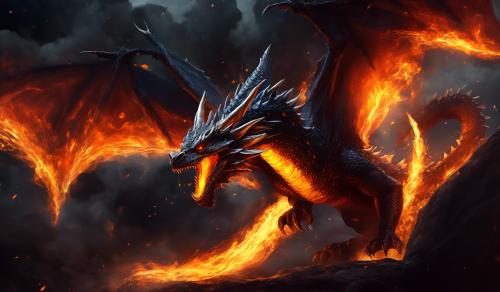 Darkness dragon breathing fire with its wings spread