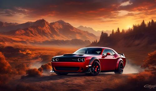 Dodge challenger demon con un bonito paisaje