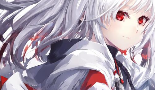 White hair, red eyes, really cute