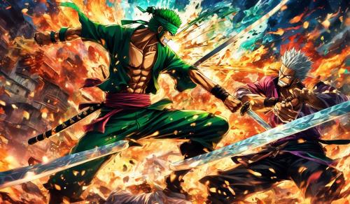 Zoro fighting mihawk