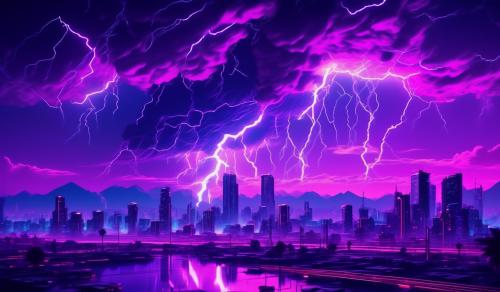 Purple lightning sky