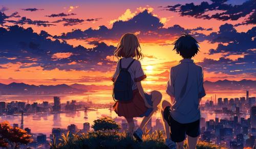 A guy and a girl watch the sunset